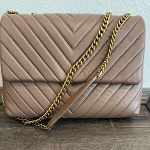 Quince Brown Quilted Shoulder Bag with Gold Chain